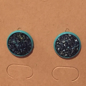Midnight Blue Druzy Stud Earrings on‎ a Teal 12mm P